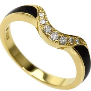 Mikimoto Elegant Gold and Black Enanel Ring with Diamonds